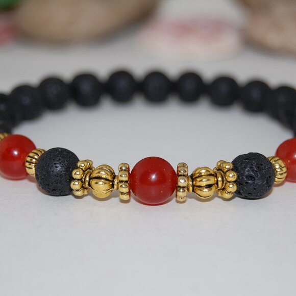 Lava Bracelet,Agate and Lave Bracelet,8mm Gemstone Beads - Picture 1 of 2